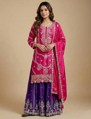 Pink designer faux silk readymade designer suit 4