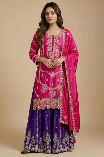 Pink designer faux silk readymade designer suit