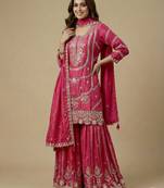 Pink designer faux silk readymade designer suit