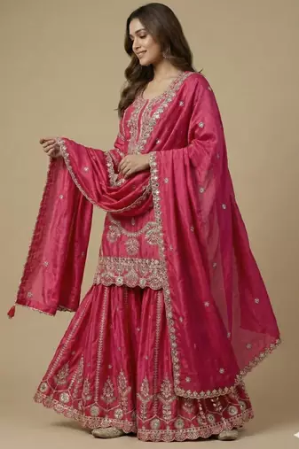 Pink designer faux silk readymade designer suit
