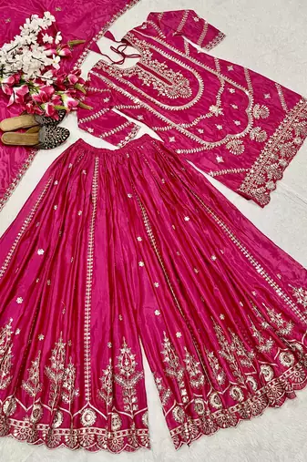 Pink designer faux silk readymade designer suit