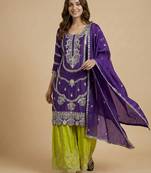 Purple designer faux silk readymade designer suit