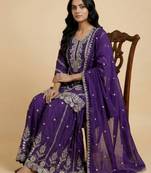 Purple designer faux silk readymade designer suit