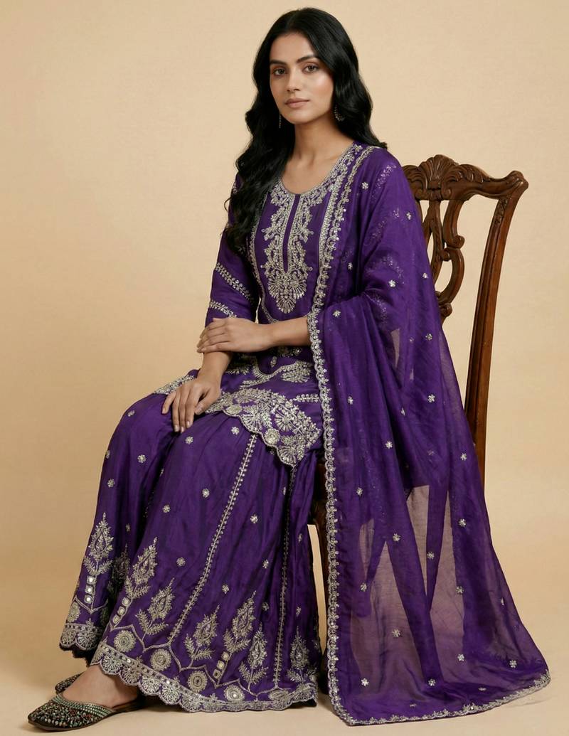 Purple designer faux silk readymade designer suit