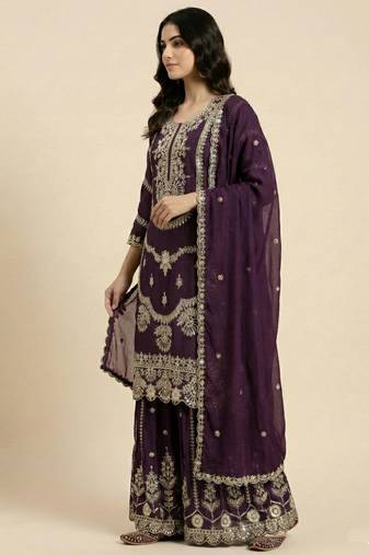 Maroon designer faux silk readymade designer suit