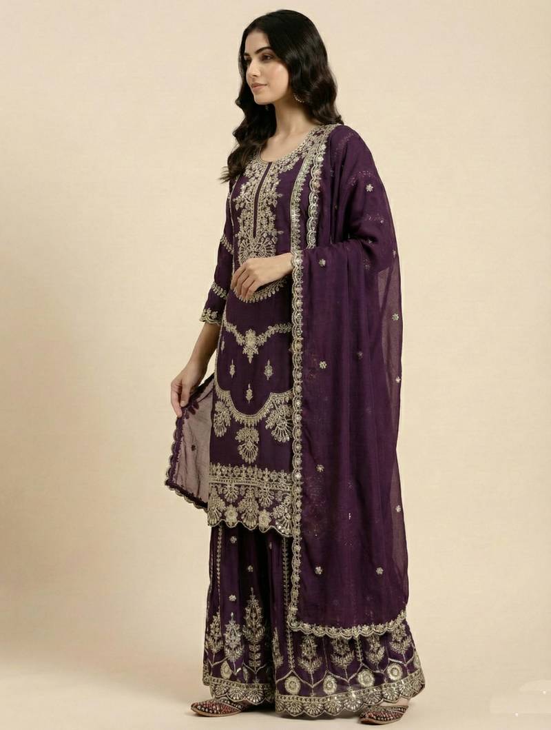 Maroon designer faux silk readymade designer suit