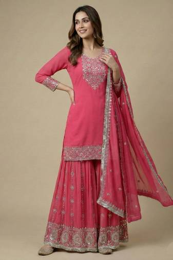Pink designer faux georgette readymade designer suit