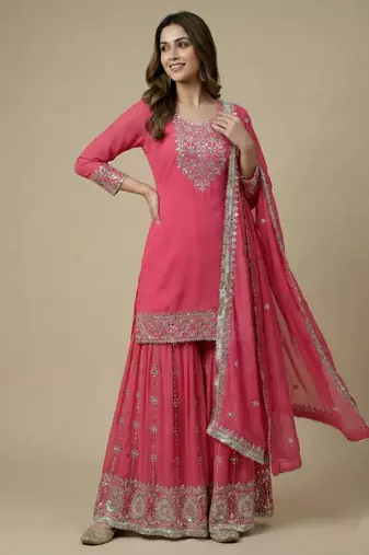 Pink designer faux georgette readymade designer suit