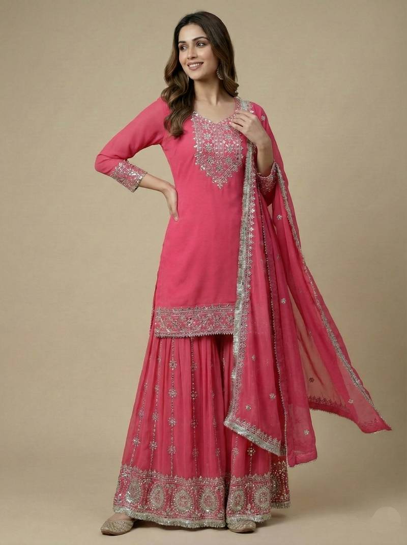 Pink designer faux georgette readymade designer suit