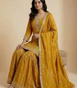 Mustard designer faux silk readymade designer suit