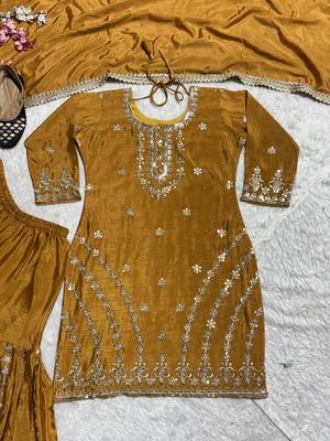 Mustard designer faux silk readymade designer suit 3