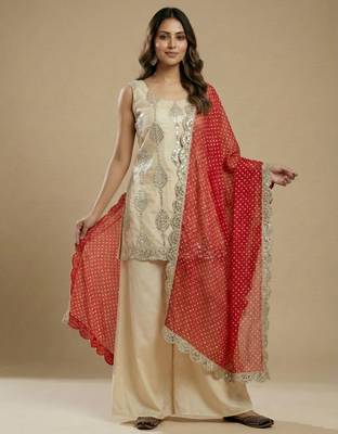 Cream designer silk blend readymade designer suit 1