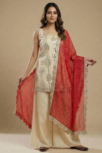 Cream designer silk blend readymade designer suit