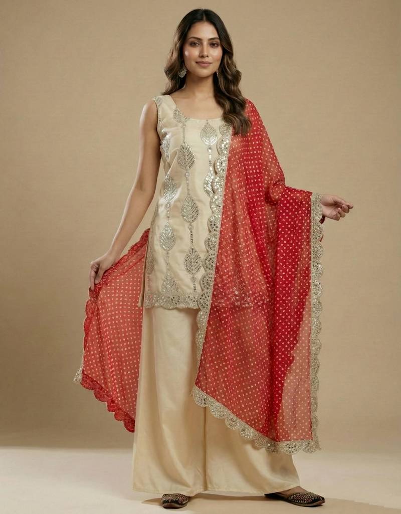 Cream designer silk blend readymade designer suit