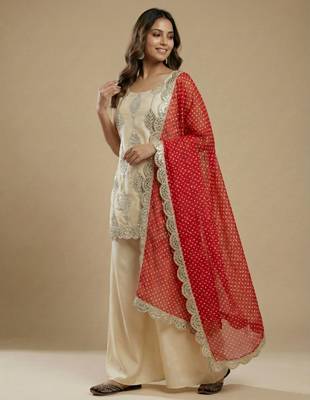 Cream designer silk blend readymade designer suit 2