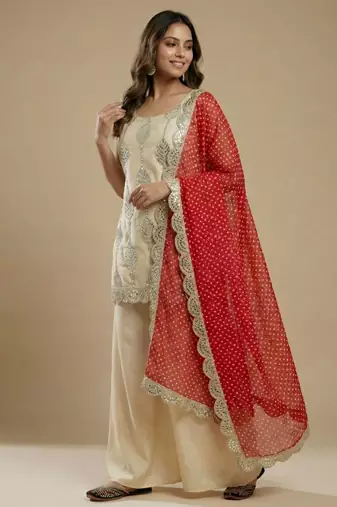 Cream designer silk blend readymade designer suit