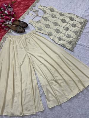 Cream designer silk blend readymade designer suit 3