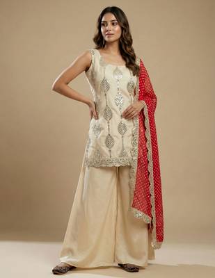 Cream designer silk blend readymade designer suit 4