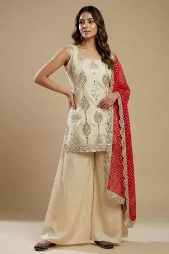 Cream designer silk blend readymade designer suit