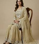 Cream designer crepe readymade designer suit