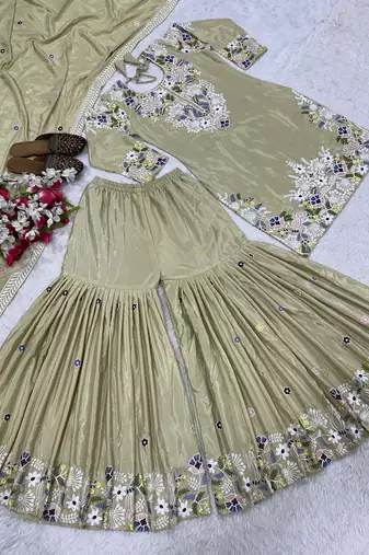 Cream designer crepe readymade designer suit