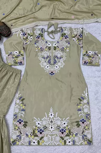 Cream designer crepe readymade designer suit