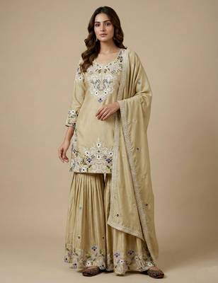 Cream designer crepe readymade designer suit 4