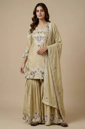 Cream designer crepe readymade designer suit