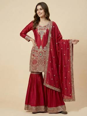 Pink designer faux silk readymade designer suit 1