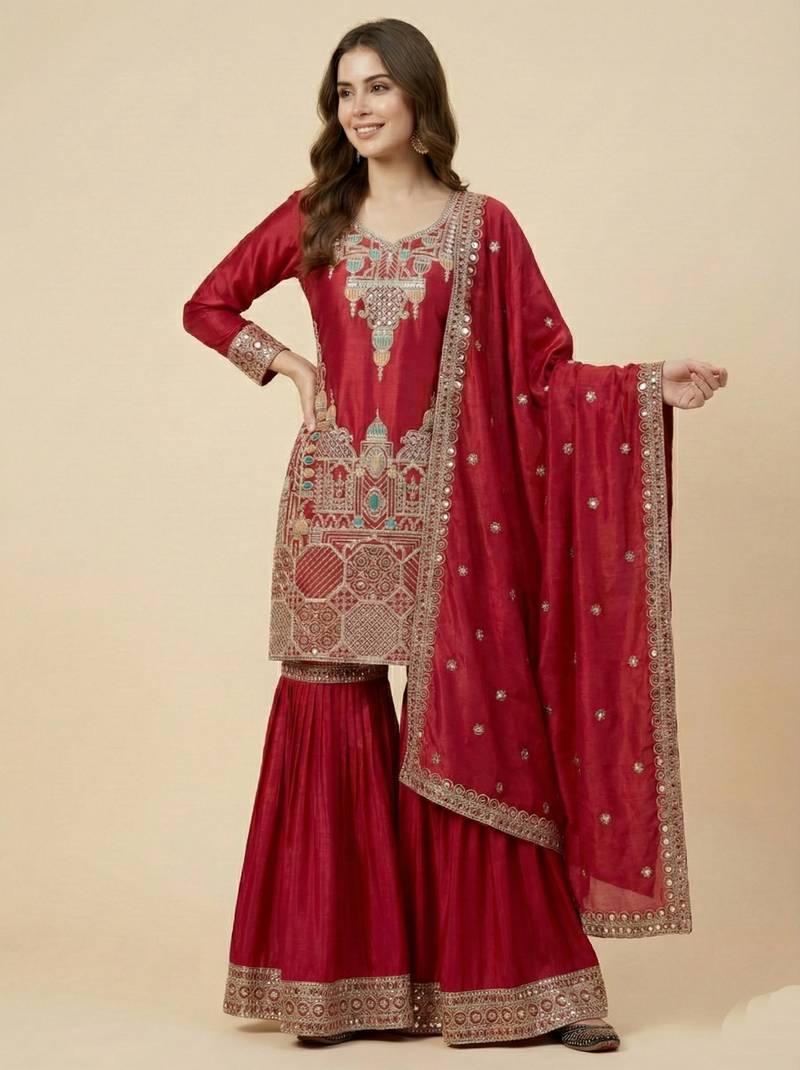 Pink designer faux silk readymade designer suit