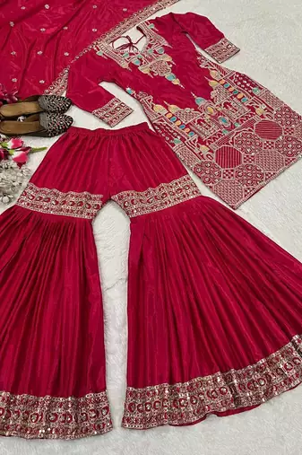 Pink designer faux silk readymade designer suit