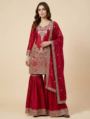 Pink designer faux silk readymade designer suit 4