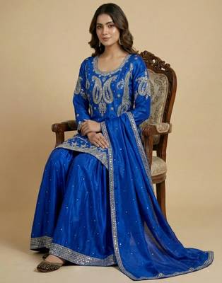 Blue designer faux silk readymade designer suit 2