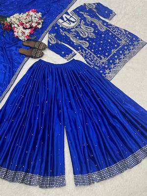 Blue designer faux silk readymade designer suit 3