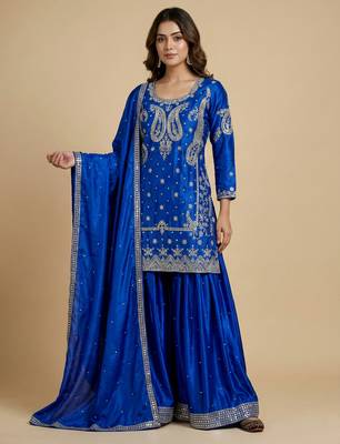 Blue designer faux silk readymade designer suit 4