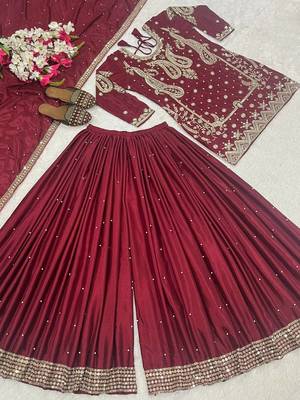 Maroon designer faux silk readymade designer suit 2