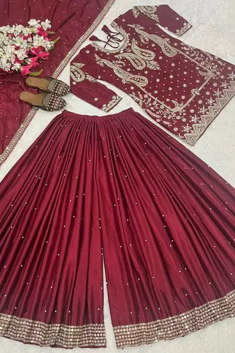 Maroon designer faux silk readymade designer suit