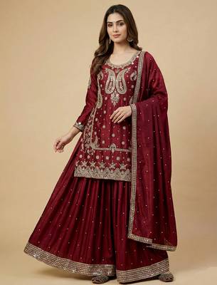 Maroon designer faux silk readymade designer suit 4