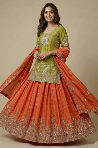 Yellow designer faux silk readymade designer suit