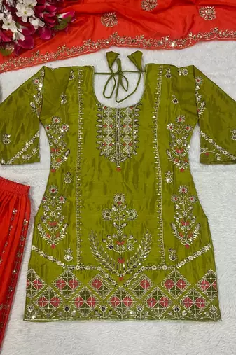 Yellow designer faux silk readymade designer suit