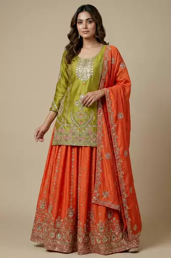 Yellow designer faux silk readymade designer suit