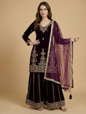 Maroon designer velvet readymade designer suit 1