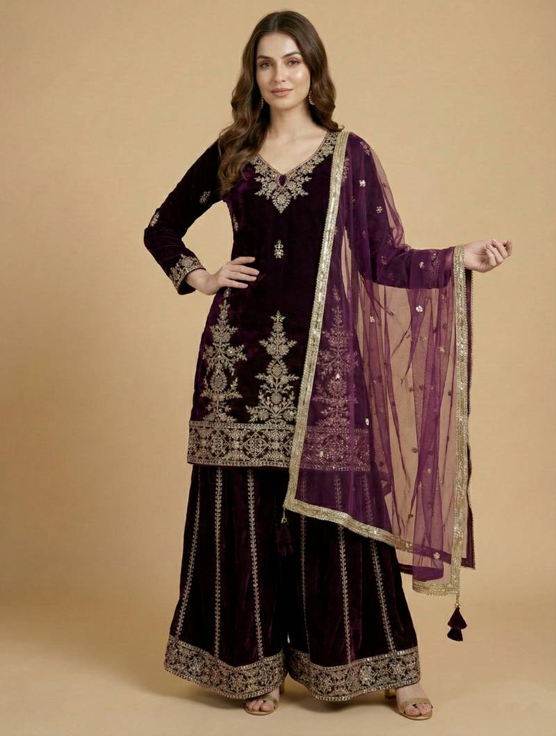 Maroon designer velvet readymade designer suit