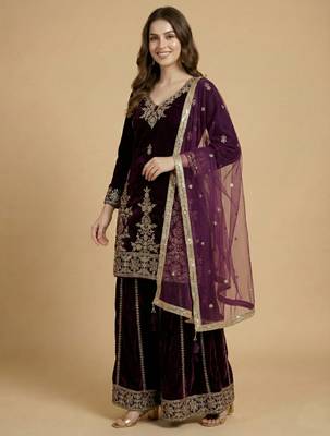 Maroon designer velvet readymade designer suit 2