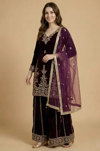 Maroon designer velvet readymade designer suit