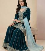Teal designer velvet readymade designer suit