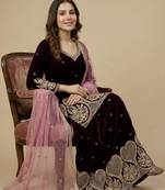 Maroon designer velvet readymade designer suit