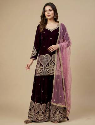 Maroon designer velvet readymade designer suit 2