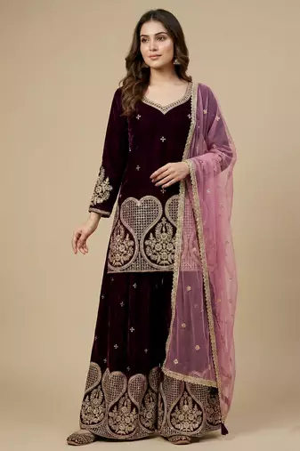 Maroon designer velvet readymade designer suit