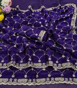 Purple color Sequence embroidery work with Cut  work border Chiffon Silk Saree